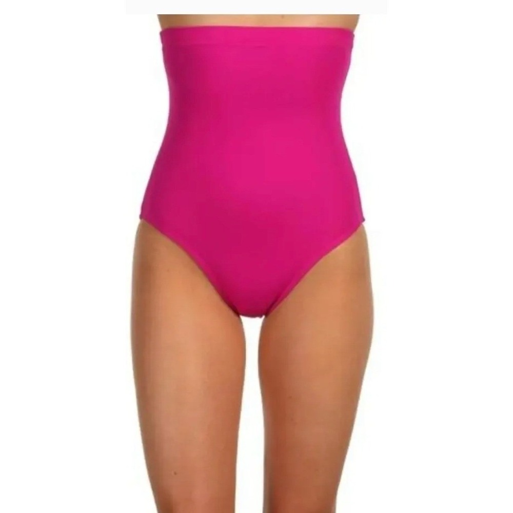 Spanx Swim Bottoms Womens 14 Berry Pink High Rise Tummy Control Slimming 1366